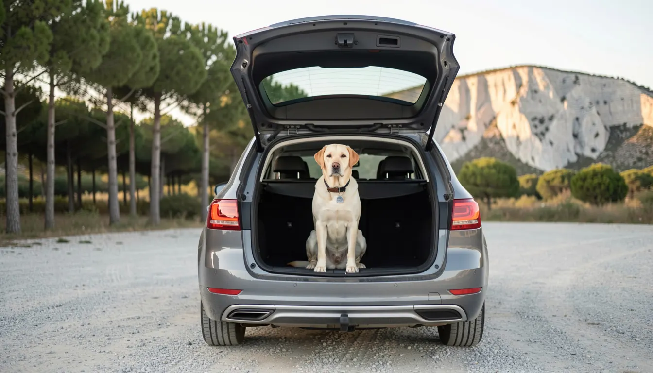 Labrador en voiture : coffre, grille et griffes sur la carrosserie